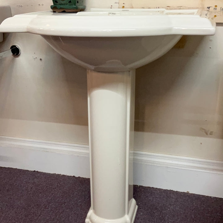 Kohler Devonshire K-2286-8-96 Biscuit 24" Pedestal Bathroom Sink with 3 Pre-Drilled Faucet Holes and Overflow Assembly (Blemished on front) DISPLAY MODEL