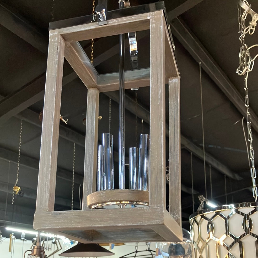 NUVO 60-6481 BLISS 4 LIGHT PENDANT  Bliss - 4 Light Pendant - Driftwood Finish with Polished Nickel Accents DISPLAY MODEL