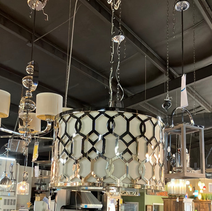 Lighting Group Jennings 5 Light 24" Wide Pendant with Silk Shade C2266-PN DISPLAY MODEL