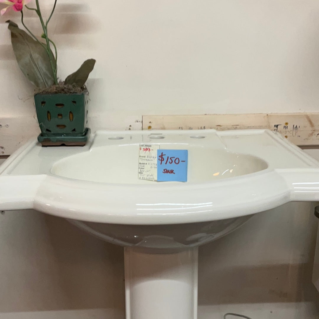 Kohler Devonshire K-2286-8-96 Biscuit 24" Pedestal Bathroom Sink with 3 Pre-Drilled Faucet Holes and Overflow Assembly (Blemished on front) DISPLAY MODEL