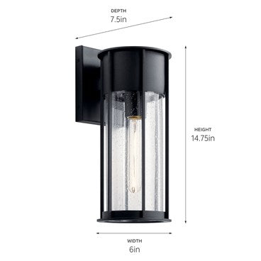 Kichler Camillo Outdoor Wall Light  59080BKT 1-Light   Clear Seeded Glass   Size:6" W x 14.75" H TEXTURED BLACK DISPLAY MODEL