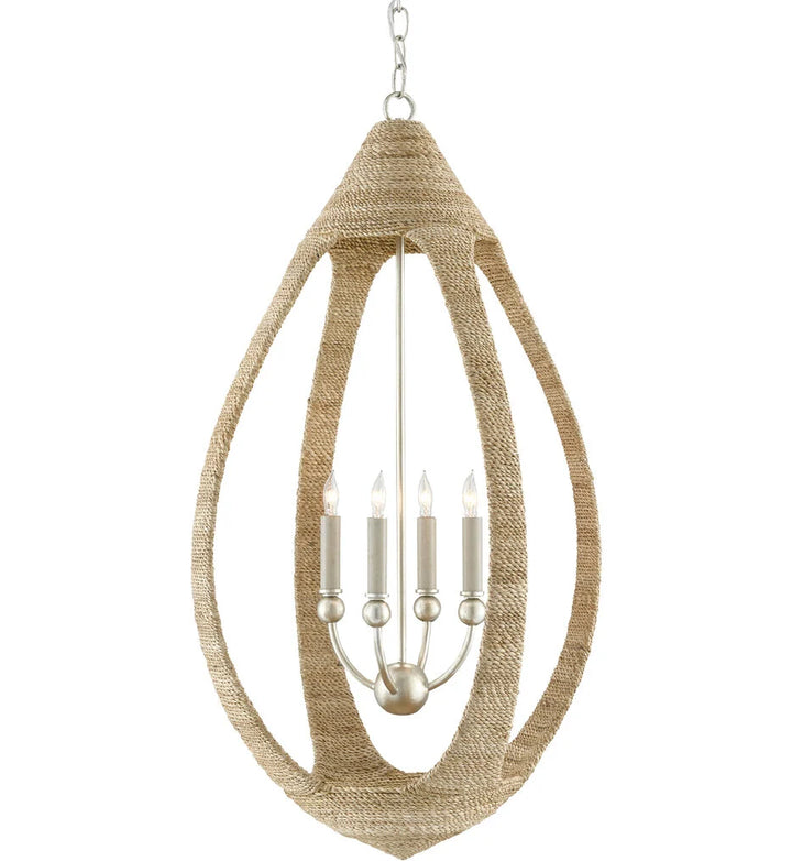 CURREY & COMPANY Menorca 19.5" Chandelier MATERIAL ABACA ROPE, WROUGHT IRON *NEW DISPLAY