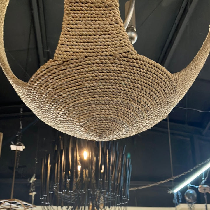 CURREY & COMPANY Menorca 19.5" Chandelier MATERIAL ABACA ROPE, WROUGHT IRON *NEW DISPLAY