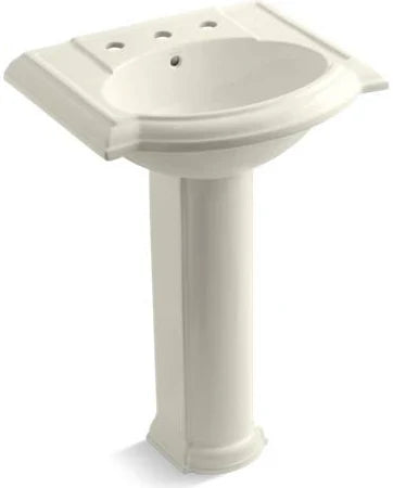 Kohler Devonshire K-2286-8-96 Biscuit 24" Pedestal Bathroom Sink with 3 Pre-Drilled Faucet Holes and Overflow Assembly (Blemished on front) DISPLAY MODEL