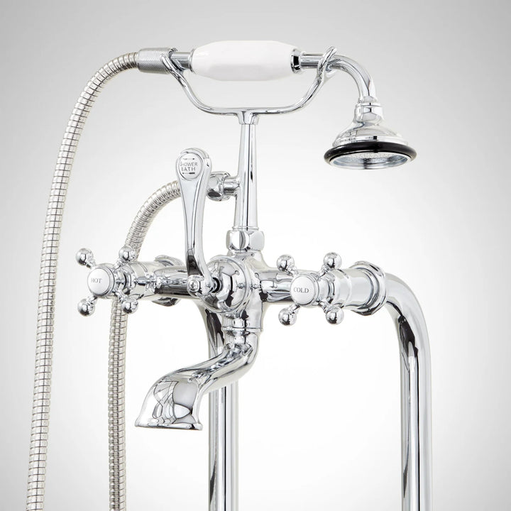 Signature Hardware Boca Raton Floor Mounted Tub Filler Faucet - Includes Hand Shower and Valve Model: 448435/SHBRFS3000CP * NEW DISPLAY