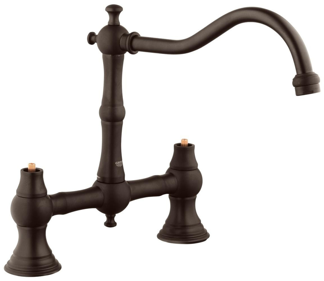 GROHE 20128ZB0 BRIDGEFORD BRIDGE FAUCET WITH HANDLES. BLEMISHED! OIL RUBBED BRONZE FINISH