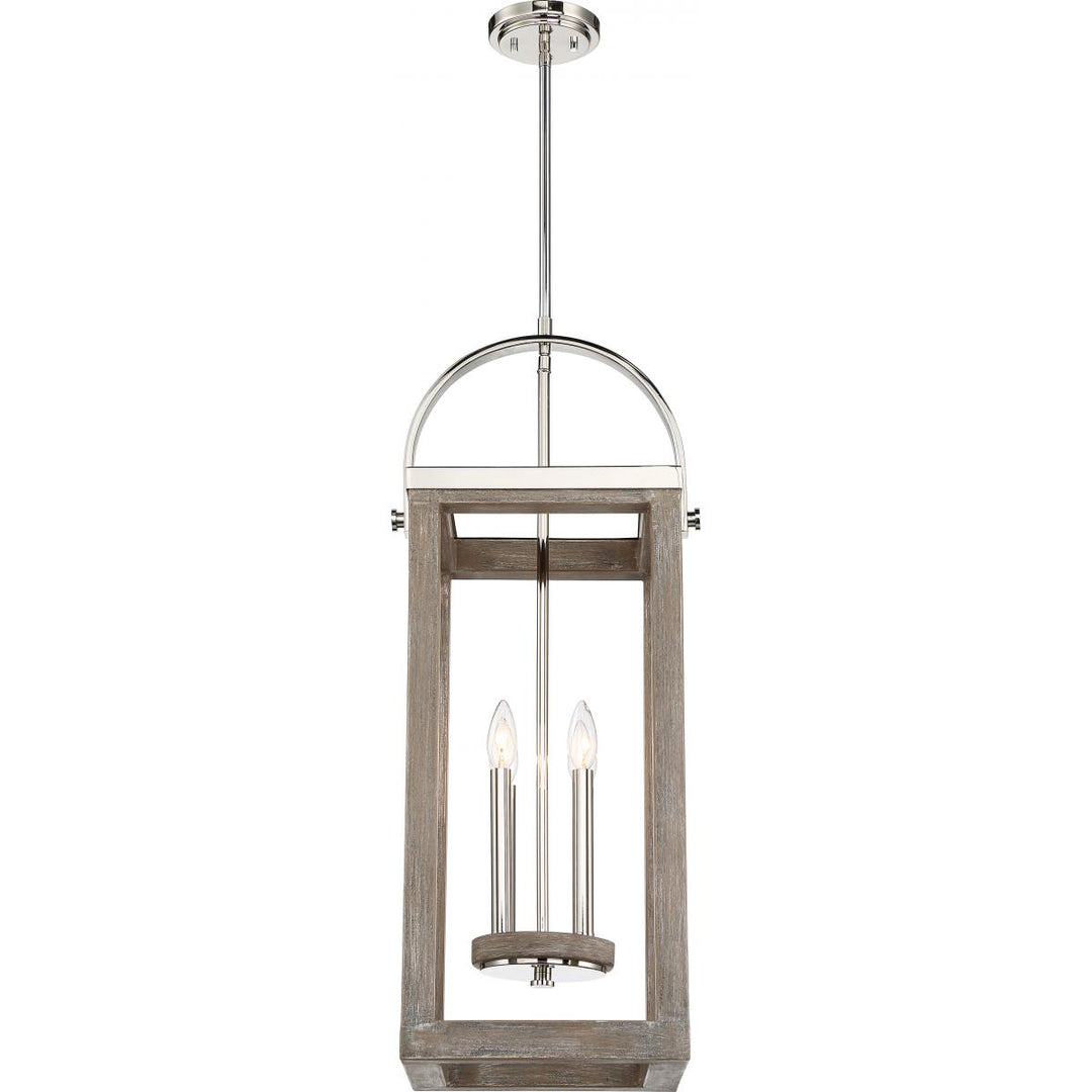 NUVO 60-6481 BLISS 4 LIGHT PENDANT  Bliss - 4 Light Pendant - Driftwood Finish with Polished Nickel Accents DISPLAY MODEL