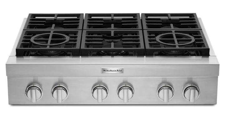 KitchenAid  KCGC506JSS
36 Inch Commercial-Style Gas Rangetop with 6 Burners * Display model *Blemished