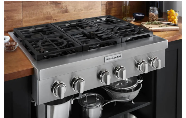 KitchenAid  KCGC506JSS
36 Inch Commercial-Style Gas Rangetop with 6 Burners * Display model *Blemished