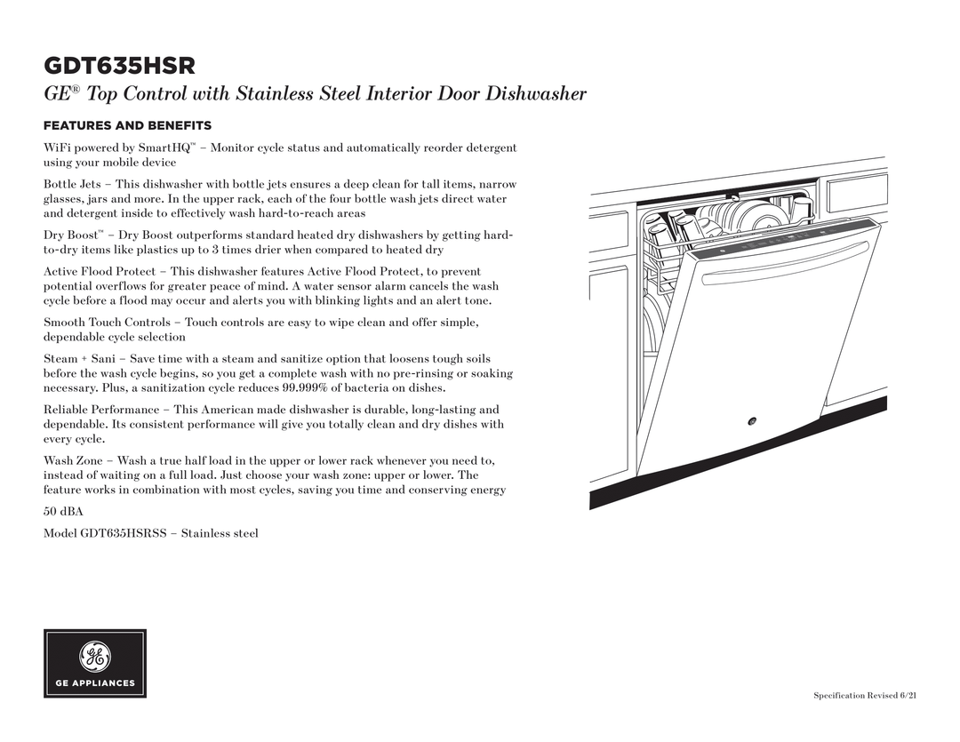 GE 24 Inch Fully Integrated Smart Dishwasher STAINLESS STEEL GDT635HSRSS