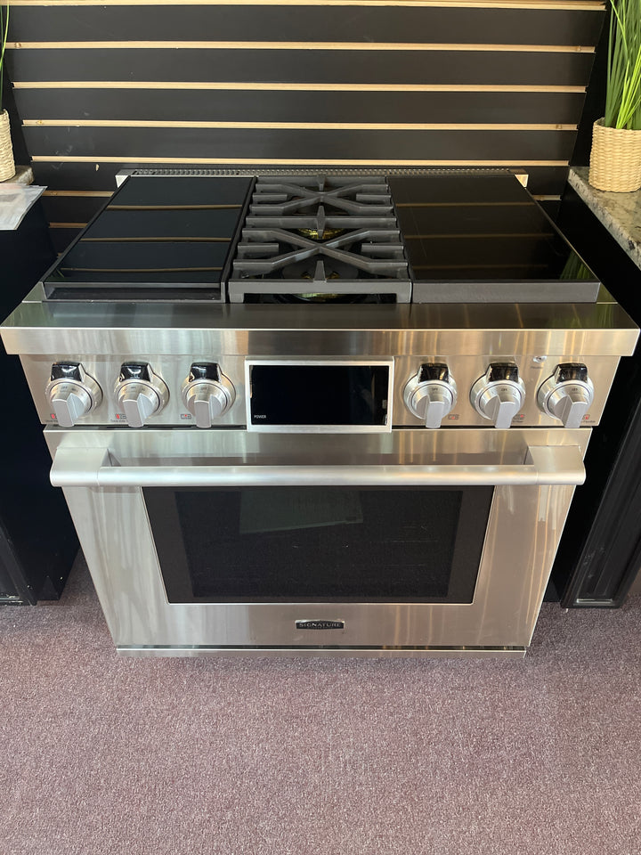 Signature Kitchen Suite Pro 36 Inch Slide In Dual Fuel Range with Sous Vide and Induction SKSDR360SIS NEW DISPLAY MODEL