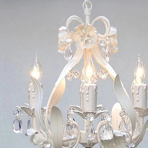 White Iron Floral Crystal Flower Chandelier Lighting With Crystals 4 light