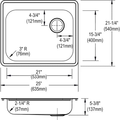 Elkay Dayton 25" Drop In Single Basin Stainless Steel Kitchen Sink GE12521L3 WITH BLEMISH DISPLAY MODEL