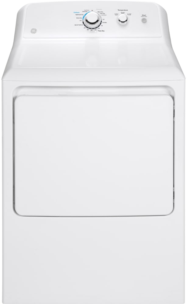 GE GTX33EASKOWW 27 Inch Electric Dryer with 6.2 Cu. Ft. Capacity, 3 Dry Cycle, 3 Heat Selections, Auto Dry, Timed Dry, Cottons Cycle, Reversible Door, Aluminized Alloy Drum, and Easy Care Cycle White