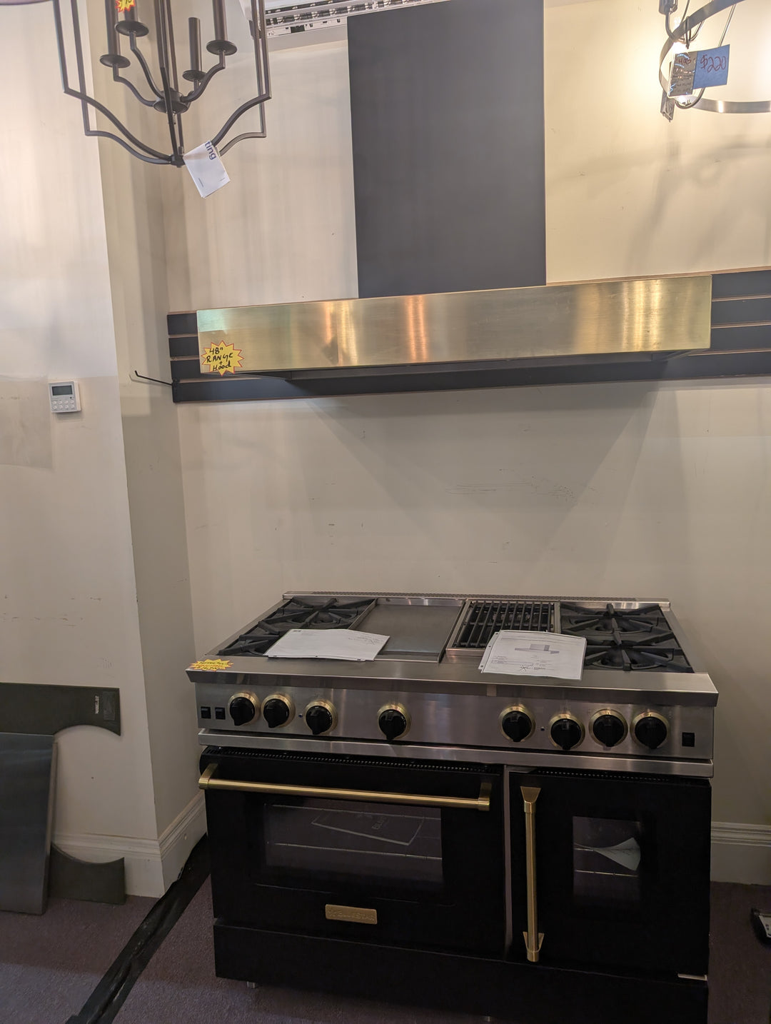 BlueStar RNB Series RNB484GCBSS
48 Inch Pro-Style Gas Range with Open Burners + BlueStar Manhattan Series MH048MACF **No guts shell only**
48 Inch Wall Mount Range Hood shell *Display Models  **Sold as Set**
