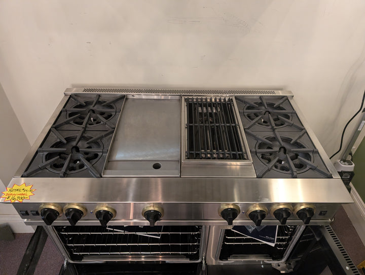 BlueStar RNB Series RNB484GCBSS
48 Inch Pro-Style Gas Range with Open Burners + BlueStar Manhattan Series MH048MACF **No guts shell only**
48 Inch Wall Mount Range Hood shell *Display Models  **Sold as Set**