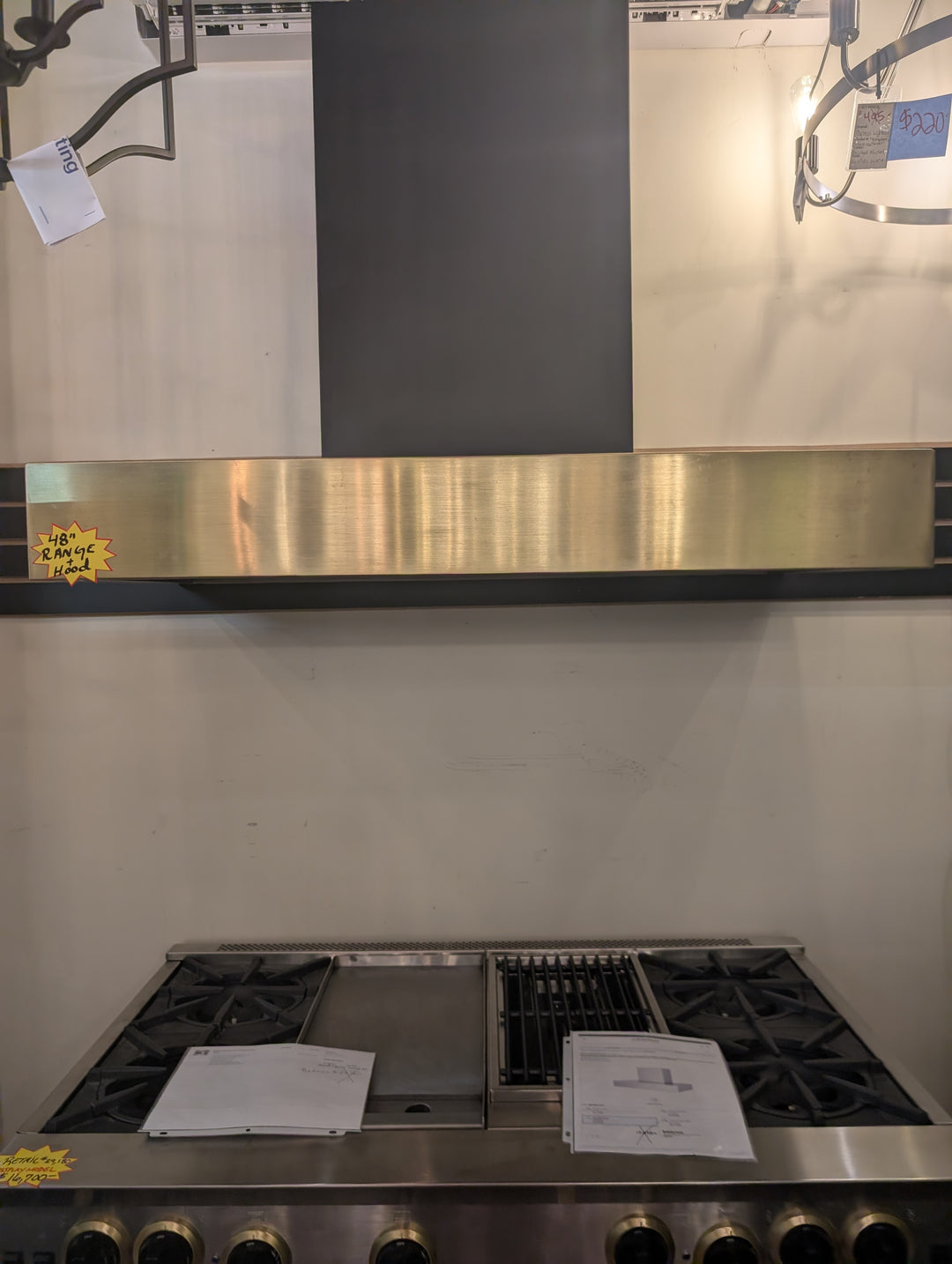 BlueStar RNB Series RNB484GCBSS
48 Inch Pro-Style Gas Range with Open Burners + BlueStar Manhattan Series MH048MACF **No guts shell only**
48 Inch Wall Mount Range Hood shell *Display Models  **Sold as Set**