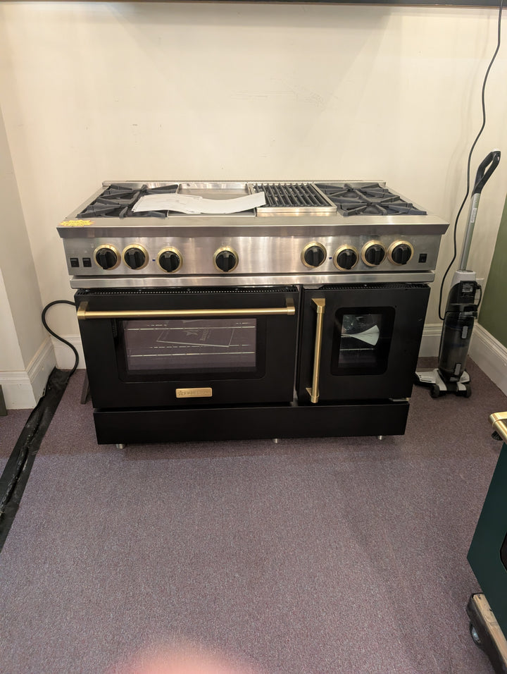 BlueStar RNB Series RNB484GCBSS
48 Inch Pro-Style Gas Range with Open Burners + BlueStar Manhattan Series MH048MACF **No guts shell only**
48 Inch Wall Mount Range Hood shell *Display Models  **Sold as Set**