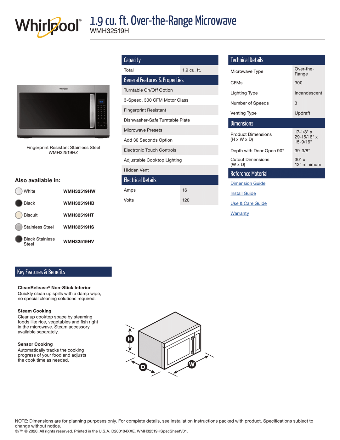 Whirlpool Over-the-Range Microwave STAINLESS STEEL WMH32519HZ07 LOANER